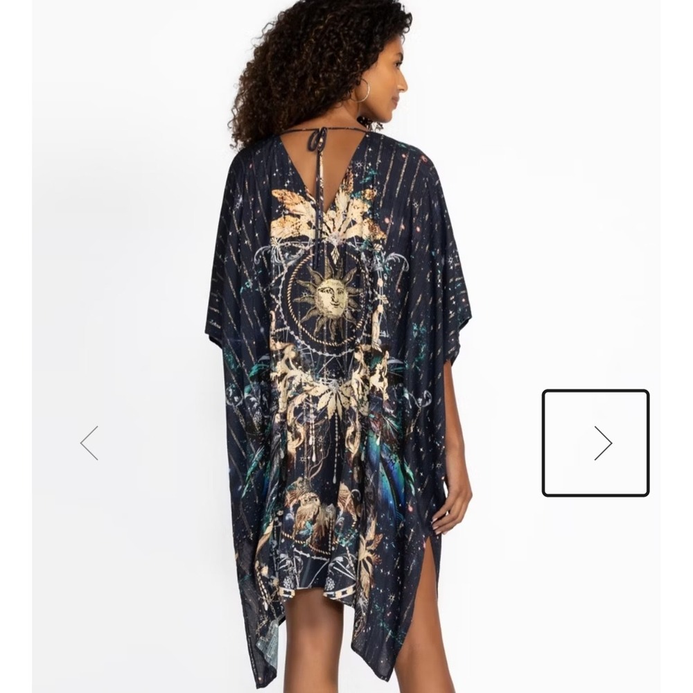 Johnny Was Supernova Celestial Kaftan Oversize S/M Navy Gold Lurex Sun Moon Boho